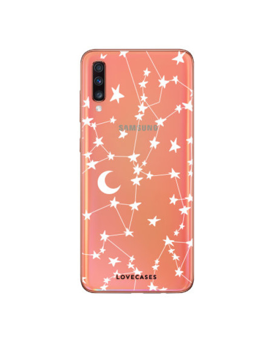 LoveCases Samsung Galaxy A70 Gel Case - White Stars & Moons