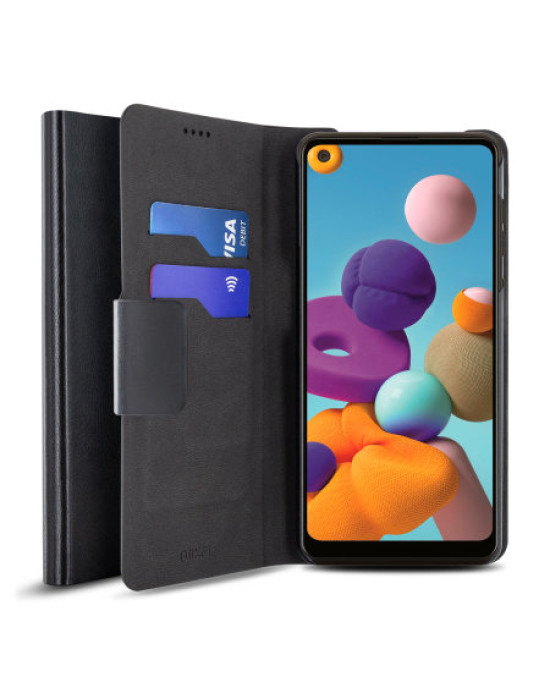 Olixar Leather-Style Samsung Galaxy A21 Wallet Stand Case - Black