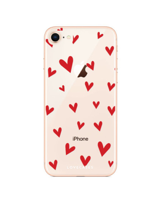 LoveCases iPhone 8 Plus Hearts Phone Case - Clear Red