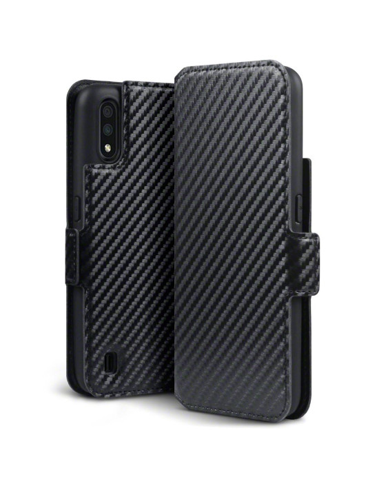 Terrapin Samsung Galaxy A01 Low Profile PU Leather Wallet Case - Black Carbon Fi