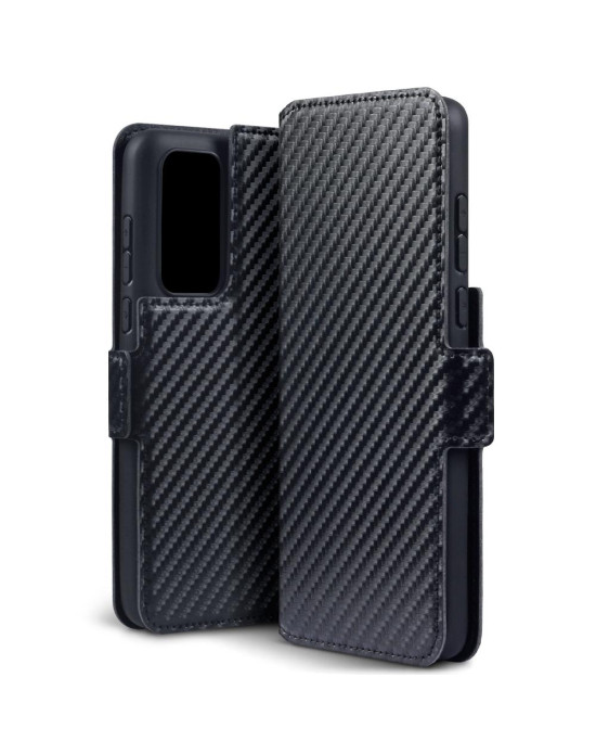 Terrapin Huawei P40 Low Profile PU Leather Wallet Case - Black Carbon Fibre Text
