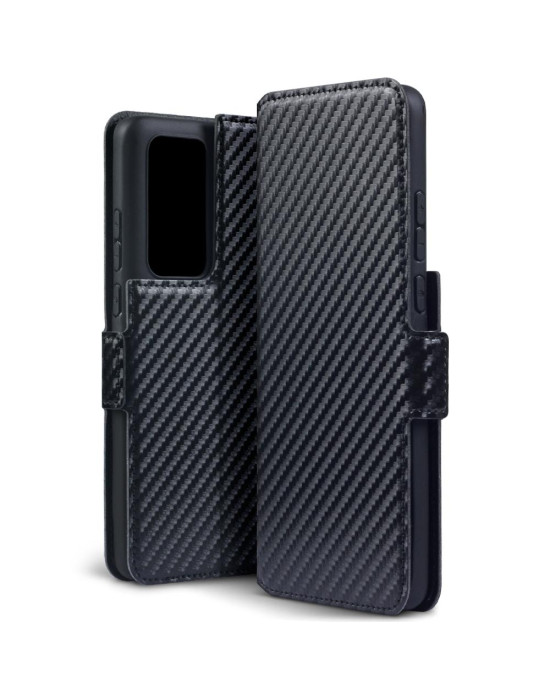 Terrapin Huawei P40 Pro Low Profile PU Leather Wallet Case - Black Carbon Fibre 