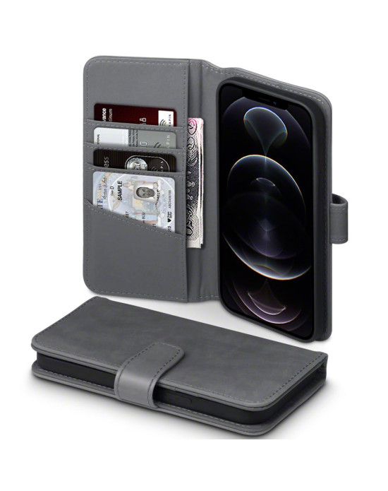 Terrapin iPhone 12 Pro Max Real Leather Wallet Case - Grey