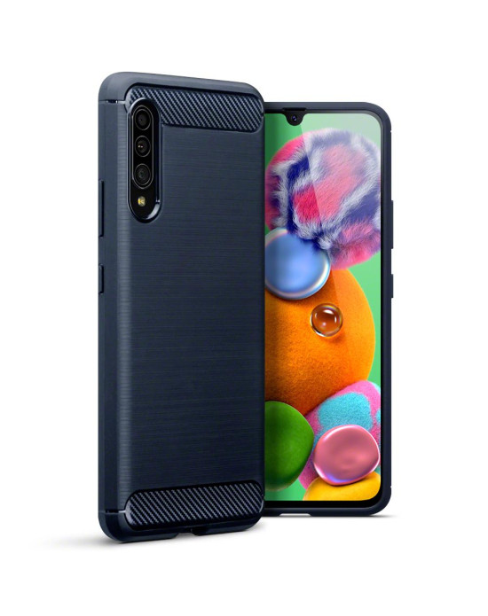 Terrapin Samsung Galaxy A90 5G Carbon Fibre Design TPU Gel Case - Blue