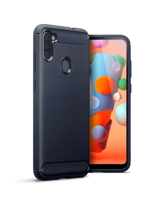 Terrapin Samsung Galaxy A11 Carbon Fibre Effect TPU Gel Case - Dark Blue