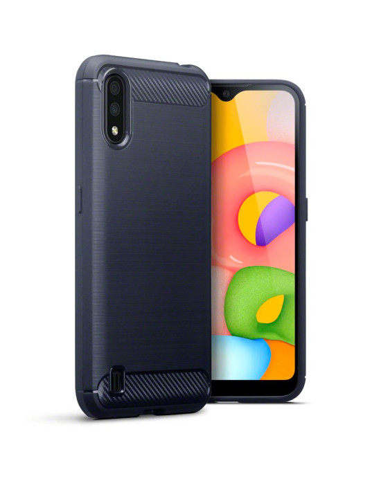 Terrapin Samsung Galaxy A01 Carbon Fibre Effect TPU Gel Case - Dark Blue