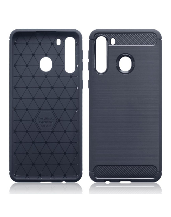 Terrapin Samsung Galaxy A21 Carbon Fibre Effect TPU Gel Case - Dark Blue