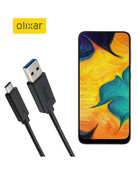 Olixar USB-C Samsung Galaxy A30 Charging Cable - Black 1m