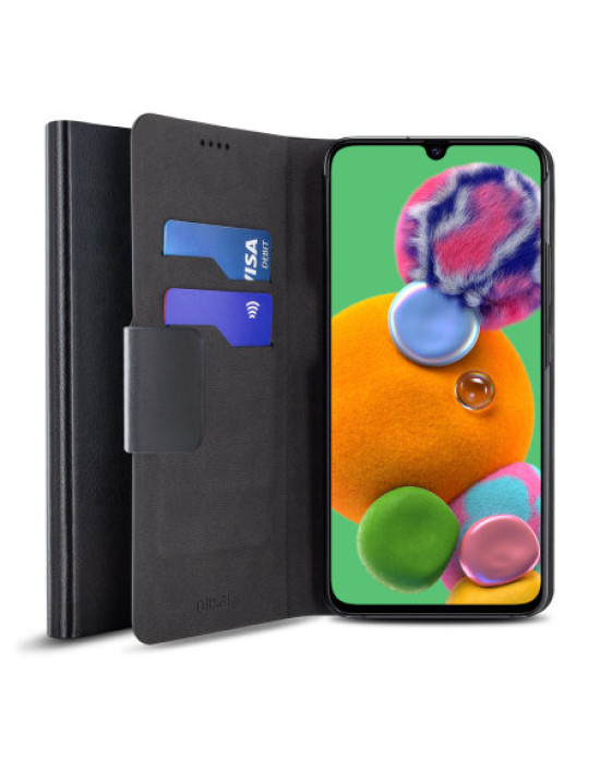 Olixar Leather-Style Samsung A90 5G Wallet Stand Case - Black