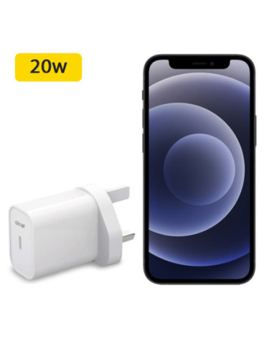 Olixar iPhone 12 PD 20W USB-C Wall Charger - UK Plug - White