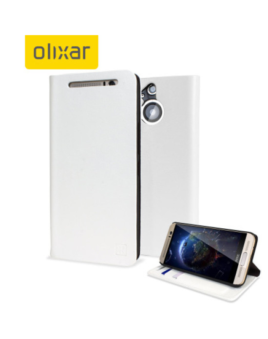 Olixar Leather-Style HTC One M9 Plus Wallet Stand Case - White