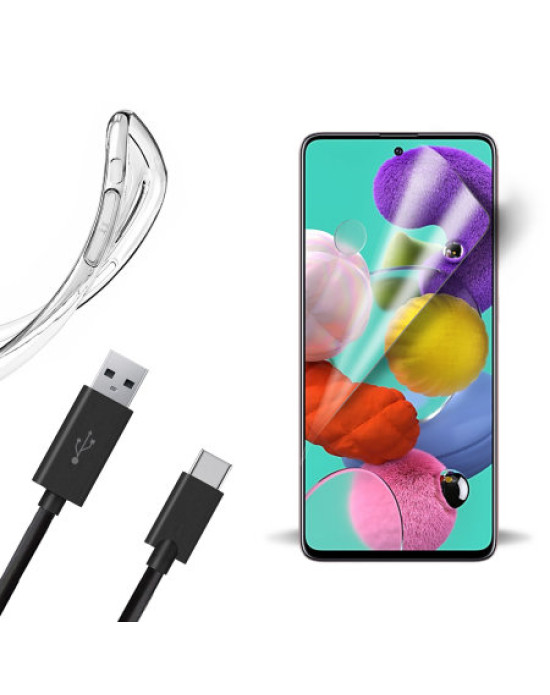 Olixar Essential Samsung A51 Case, Screen Protector & Cable Pack