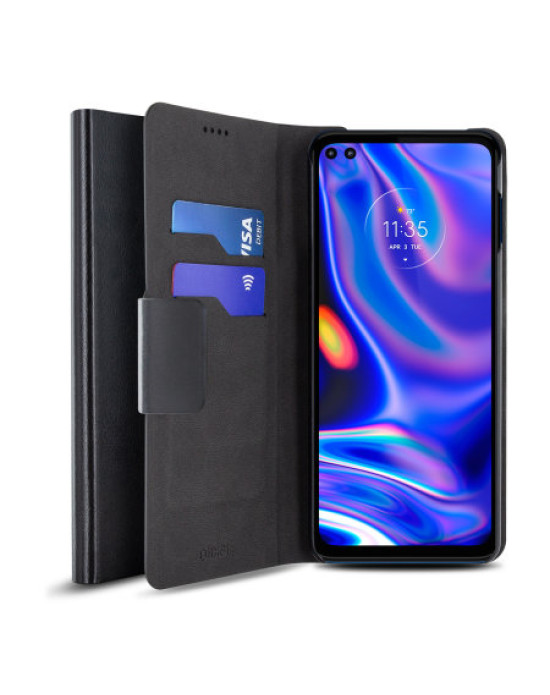 Olixar Leather-Style Motorola Moto G 5G Plus Wallet Stand Case - Black