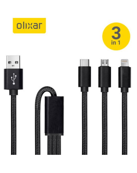 Olixar 3-in-1 USB-C, Lightning & Micro USB Braided Tough Cable