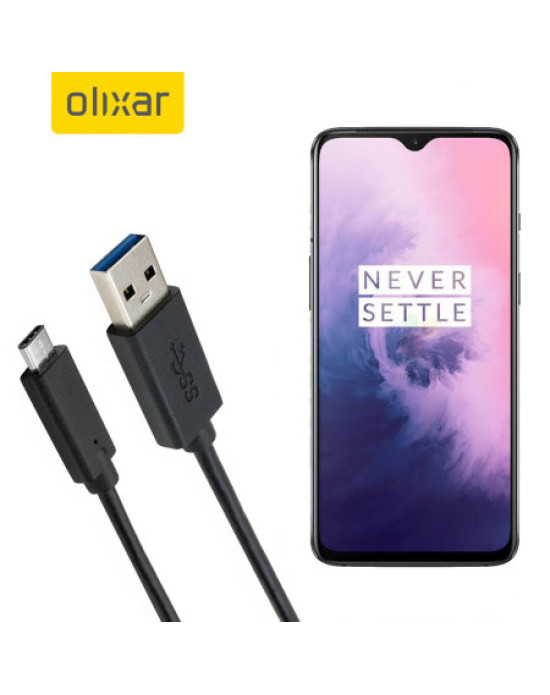 Olixar USB-C OnePlus 7 Charging Cable - Black 1m
