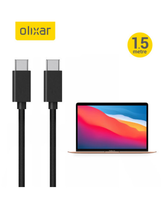 Olixar MacBook Air 2020 100W Braided USB-C To C Charging Cable - Black