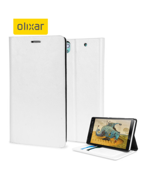 Olixar Leather-Style Sony Xperia C4 Wallet Stand Case - White