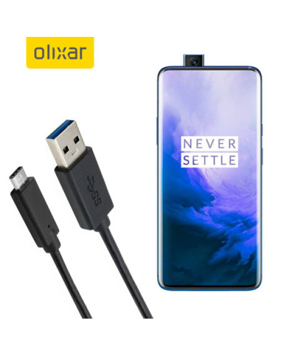 Olixar USB-C OnePlus 7 Pro 5G Charging Cable - Black 1m