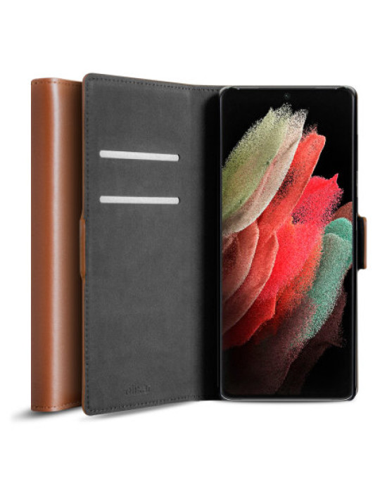 Olixar Genuine Leather Samsung Galaxy S21 Ultra Wallet Case - Brown