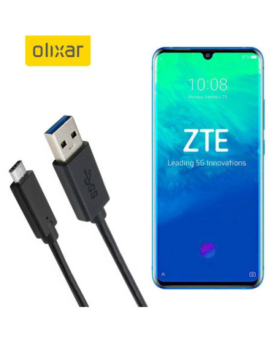 Olixar USB-C ZTE Axon 10 Pro 5G Charging Cable - Black 1m