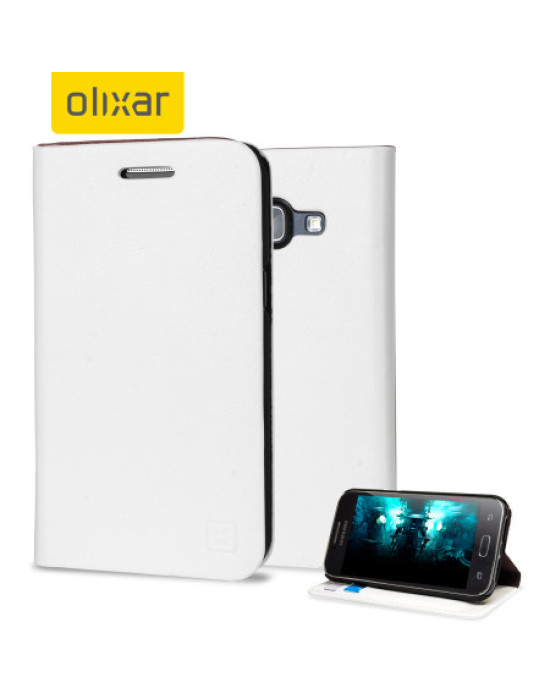 Olixar Leather-Style Samsung Galaxy J1 2015 Wallet Case - White