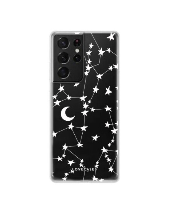 LoveCases Samsung Galaxy S21 Ultra Gel Case - White Stars And Moons