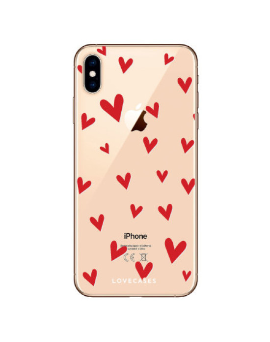 LoveCases iPhone XS Max Hearts Phone Case - Clear Red