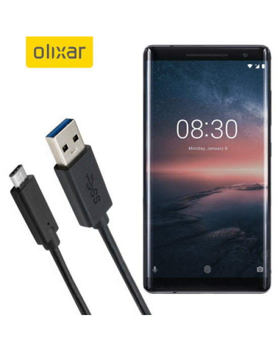 Olixar USB-C Nokia 8 Sirocco Charging Cable - Black 1m