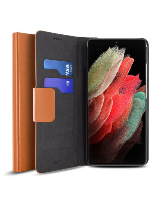 Olixar Leather-Style Samsung Galaxy S21 Ultra Wallet Stand Case- Brown