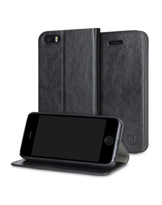 Olixar Leather-Style iPhone SE Wallet Stand Case - Black