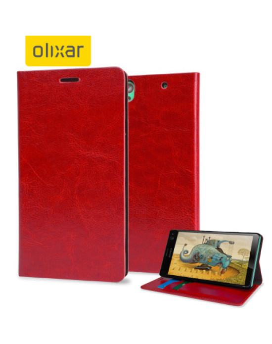 Olixar Leather-Style Sony Xperia C4 Wallet Stand Case - Red