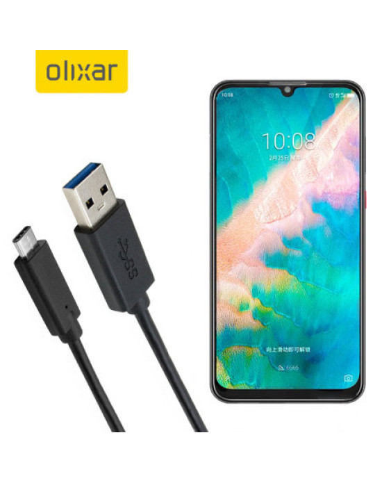 Olixar USB-C ZTE Blade V10 Charging Cable - Black 1m