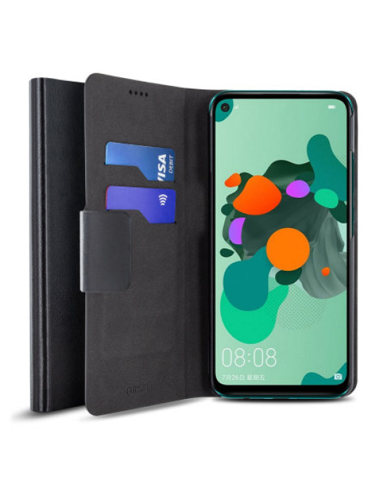 Olixar Leather-Style Huawei Nova 5i Pro Wallet Stand Case - Black