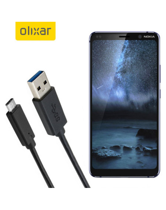 Olixar USB-C Nokia 9 PureView Charging Cable - Black 1m