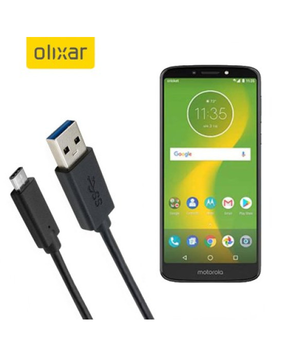 Olixar USB-C Motorola Moto E5 Supra Charging Cable - Black 1m