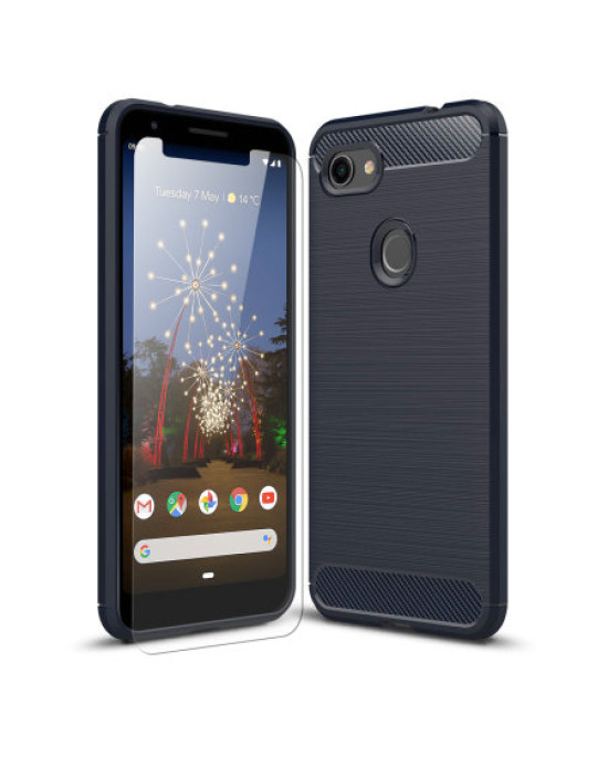 Olixar Sentinel Pixel 3a XL Case And Glass Screen Protector - Blue