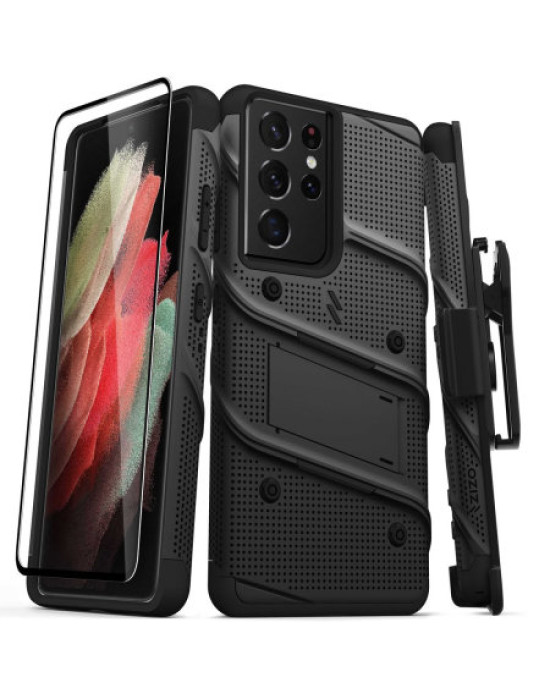 Zizo Bolt Samsung S21 Ultra Tough Case & Screen Protector- Black