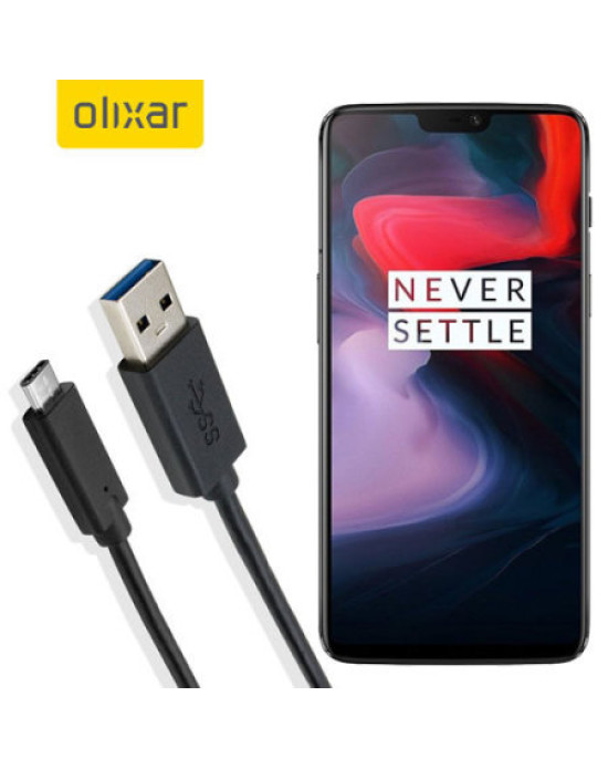 Olixar USB-C OnePlus 6 Charging Cable - Black 1m