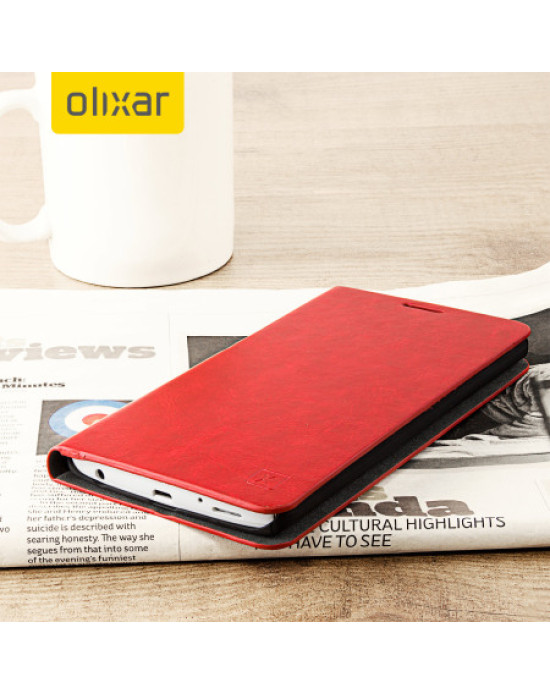 Olixar Leather-Style LG V10 Wallet Stand Case - Red