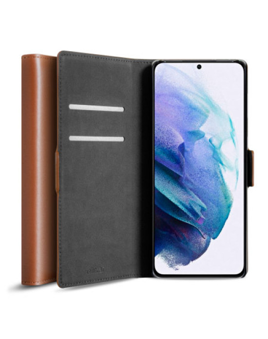 Olixar Genuine Leather Samsung Galaxy S21 Wallet Stand Case - Brown