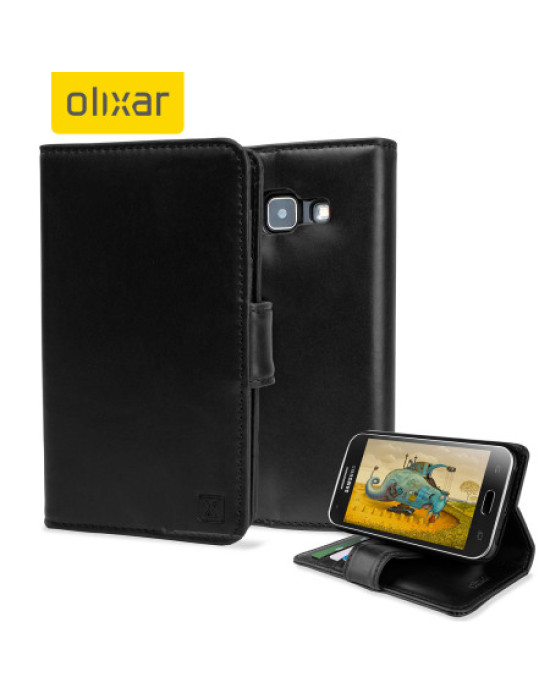 Olixar Samsung Galaxy J1 2015 Genuine Leather Wallet Case - Black