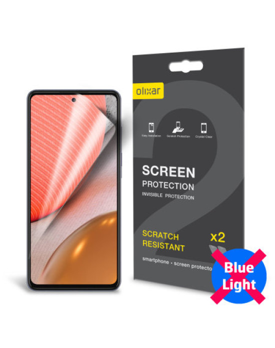 Olixar Samsung A72 Anti-Blue Light Film Screen Protector - 2 Pack
