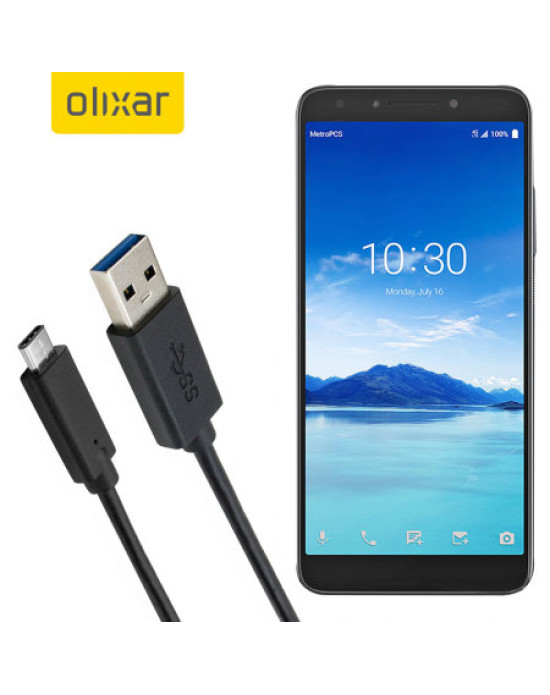 Olixar USB-C Alcatel 7 Charging Cable - Black 1m