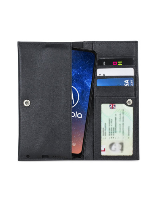 Olixar Primo Genuine Leather Motorola One Vision Wallet Case - Black