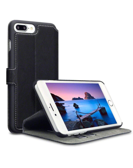 Terrapin Apple iPhone 8 Plus / 7 Plus Ultra Slim Faux Leather Wallet Case - Blac