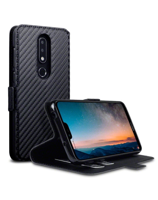 Terrapin Nokia 6.1 PLUS/X6 Ultra Slim Faux Leather Wallet Case - Black Carbon Fi