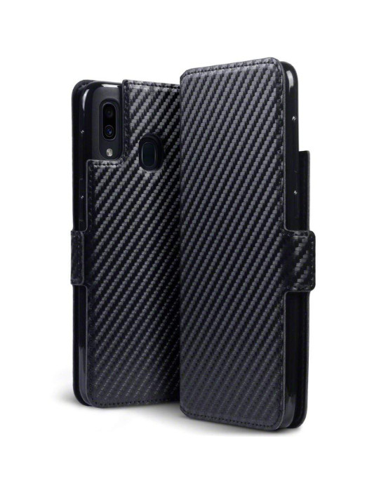 Terrapin Samsung Galaxy A30 Ultra Slim PU Leather Wallet Case - Black Carbon Tex