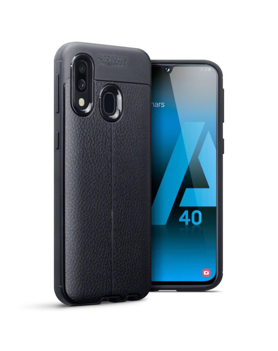 Terrapin Samsung Galaxy A40 Leather Texture Design Slim Gel Case - Black