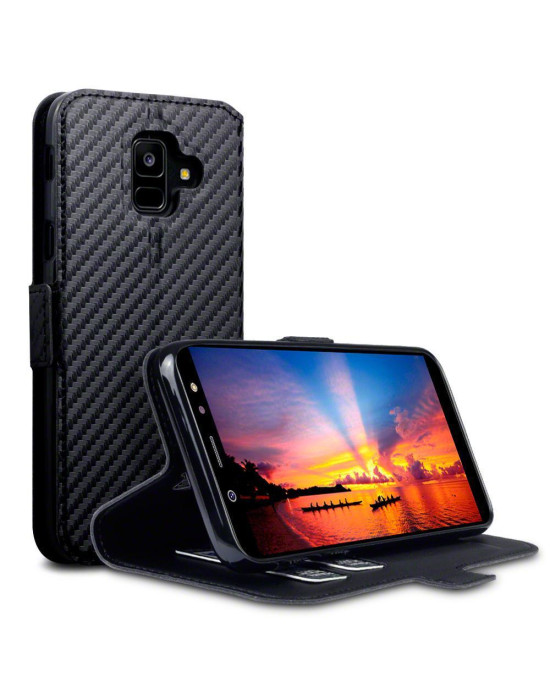 Terrapin Samsung Galaxy A6 2018 Ultra Slim Faux Leather Wallet Case - Black Carb
